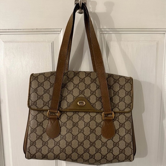 Gucci Handbags - Vintage Gucci Tan and Brown Monogram Shoulder Bag